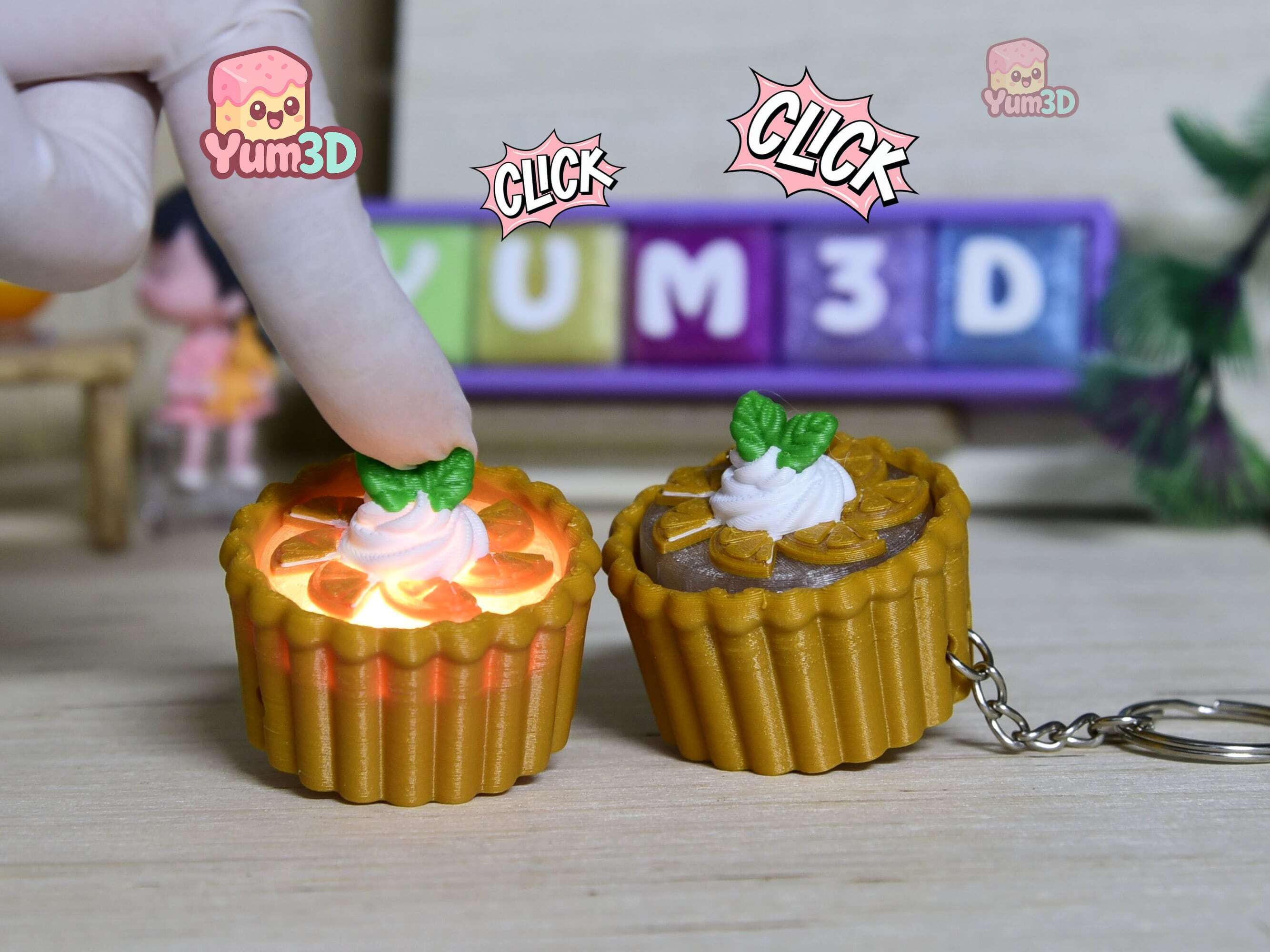 🍊 Yum3D Orange Pie Fidget Led Clicker Keychain - Cute Backpack